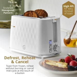 Toaster 2 felii Swan Hexton ST19037WHT, 900 W, alb cu accente cromate - Img 4