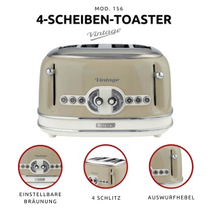 Toaster Ariete Vintage 156, 4 felii, 1600W, culoare bej - Img 3