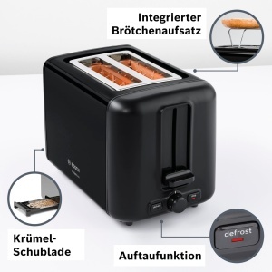 Toaster Bosch DesignLine TAT3P423DE, 970 W, Functie decongelare, Negru - Img 2