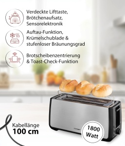 Toaster Cloer 3579 pentru 4 felii XXL, 1500W, inox negru - Img 2