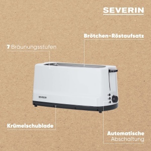 Toaster Severin AT 2234, 1400 W, 4 felii, cu suport pentru chifle, gri-alb - Img 4