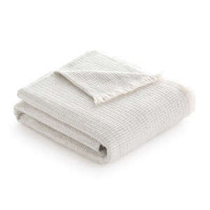 Todocama - Patura din bumbac extra moale cu design GOFRE, cuvertura multifunctionala pentru canapea, pat, husa decorativa si patura Fular (gri deschis, 120 x 180 cm)