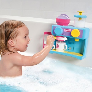 Tomy Toomie's Bath Barista - Jucarie de baie pentru bebelusi montata pe perete ca cafenea si bucatarie de joaca cu baie cu spuma pentru copii mici - Set de bucatarie: 3 cani, 1 ulcior, 1 shaker - de la 18 luni pentru fete si baieti - Img 2