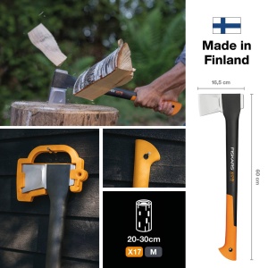 Topor de despicat Fiskars, inclusiv lama/protectie de transport, lungime: 60 cm, acoperit antiaderent, lama din otel de inalta calitate/maner din plastic ranforsat cu fibra de sticla, negru/portocaliu, x17-m, 1,53 kg, 1015641 - Img 2
