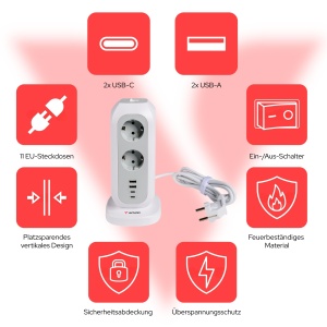 Tornada de Priza Verbatim EUPT-01, 15-in-1, 11 Priza Euro, 2 USB-C, 2 USB-A, 3600W - Img 3