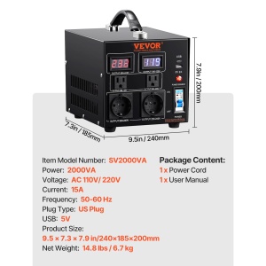 Transformator VEVOR SV-2000VA 2000W cu 4 prize si USB - Img 7