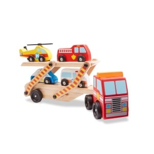 Transportor de vehicule de urgenta Melissa & Doug | Vehicule si trenuri din lemn | Camioane si vehicule | 3+ | Cadou pentru baiat sau fata