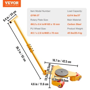 Transportor industrial VEVOR GYW-3T 3 tone roti PU 360deg otel carbon - Img 7
