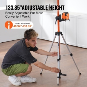 Trepied cu bula de aer cu bula de aer VEVOR, suport filetat de 1/4"-20 si 5/8"-11, reglare a inaltimii de 40,94-133,85 inci cu nivela cu bula de aer si suport robust, trepied extensibil si usor din aluminiu pentru scaner laser - Img 3