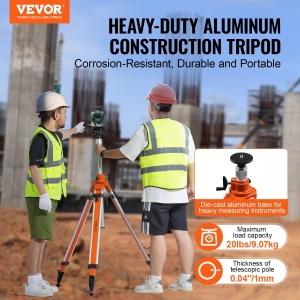Trepied de constructie VEVOR, suport filetat 5/8"-11, reglabil pe inaltime 1145-2905 mm, trepied de topografie robust, cu nivela cu bula de aer si limitator de difuzie, picioare antiderapante, pentru lasere si dispozitive de nivelare - Img 2