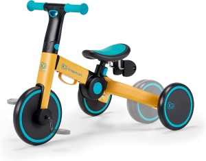 Tricicleta Kinderkraft 3in1 4TRIKE, Easy Ride, Bicicleta fara pedale, pliabila, sa ergonomica, de la 12 luni la 5 ani, galben
