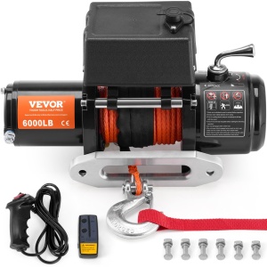 Troliu electric VEVOR S6000 12V DC 2722 kg IP55 cu telecomanda wireless si cablata