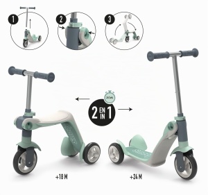 Trotineta cu 3 roti Smoby Little Switch - 2-in-1, inaltime ajustabila, pentru copii 18 luni - Img 2