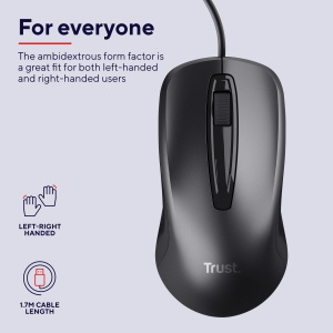 Trust Carve Mouse Optic cu Fir, Mouse cu Fir cu Port USB, 3 Butoane si Rotita de Derulare, 1200 DPI, pentru Dreptaci si Stangaci, PC/Laptop - Negru - Img 4