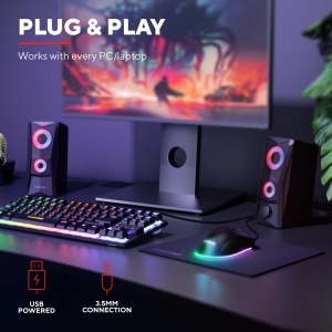 Trust Gaming GXT 606B Javv 2.0 Difuzor PC cu iluminare LED RGB, 12W (6W RMS), functionare USB, Cutii PC compacte, Set de difuzoare, Difuzor de gaming pentru computer si laptop - Negru - Img 4