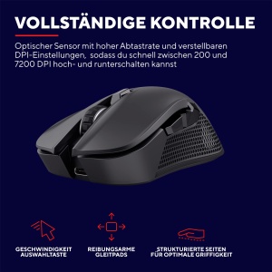 Trust Gaming GXT 923 Ybar Mouse Wireless Reincarcabil Gaming, Latenta Scazuta 2.4GHz, 50 Ore Viata Baterie, 200-7200 DPI, 69% Plastic Reciclat, PC, Laptop, Computer, Windows - Negru - Img 4