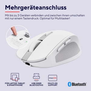 Trust Ozaa Silent Wireless Mouse Bluetooth + 2.4GHz, Compact Multi-Device Wireless Mouse, 60% Plastic Reciclat, Reincarcabil Bluetooth Mouse Laptop PC Computer Windows Android Mac - Alb - Img 3