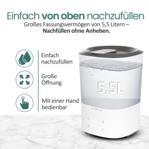 Umidificator EMERIO cu filtru de apa detasabil, 5.5L, 3 viteze, 35dB - Img 3