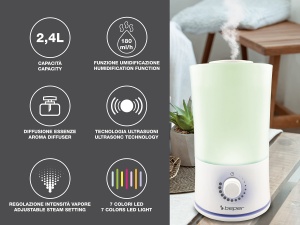 Umidificator si difuzor aromaterapie Beper 70.401, 2.4L, 30W, LED 7 culori, Alb - Img 2