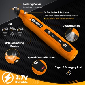 Unelte rotative HARDELL cu LED, 5 viteze, 69 accesorii, 3.7V - Img 3