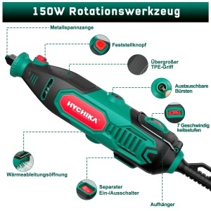 Unelte rotative HYCHIKA 150W cu 167 accesorii, control variabil 10000-33000 RPM - Img 2