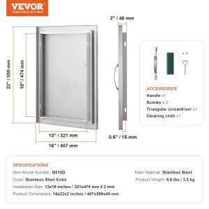 Usa de acces pentru exterior VEVOR, 407 x 559 x 46 mm, din otel inoxidabil, cu maner ergonomic - Img 7