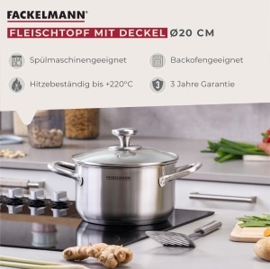 Vas de gatit Fackelmann 20 cm, inox, 3l, cu manere ergonomice - Img 2