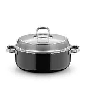 Vas de gatit WMF Fusiontec Mineral Pro, 28 cm, negru, cu capac din sticla