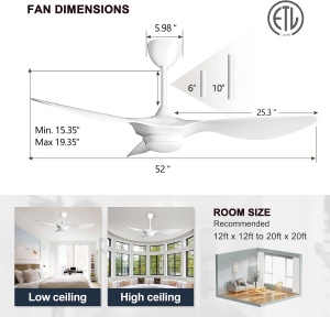 Ventilator de tavan Reiga YFT-7062, 132 cm, cu LED integrat Alb - Img 6