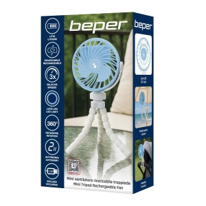Ventilator Mini Beper P206VEN431, portabil, 3 viteze, LED, rotire 360 - Img 7
