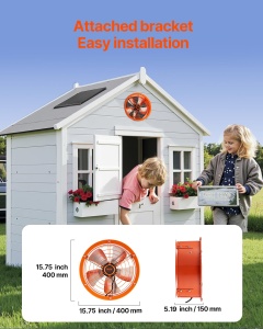 Ventilator solar VEVOR, 400 x 150 mm, ventilator alimentat cu energie solara, ventilator de evacuare la mansarda cu termostat reglabil, grila exterioara, capacitate de flux de aer de 1300 cfm, pentru fronton, acoperis, garaj, atelier - Img 7
