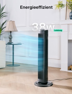 Ventilator turn Pelonis 76 cm 3 viteze timer 8 ore design compact negru - Img 5
