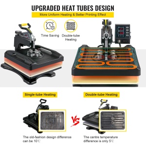VEVOR 1200W Heat Press 8 IN 1 T-Shirt Press, 38 x 38cm Black Heat Press, Tricou Heat Press pentru aplicarea literelor, numerelor si modelelor pe sepci, tricouri, cani, farfurii 51 x 40 x 47cm - Img 4