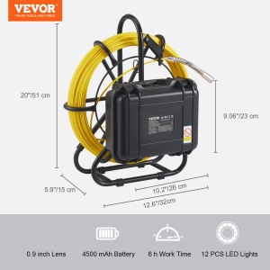 VEVOR 9 "Camera de inspectie 70m Camera de teava 1 Megapixel Camera de canalizare 720P Camera de boroscop 12V 4500mAh Baterie cu litiu 6 ore Camera de inspectie a tevilor IP68 pentru canalizare Sisteme de canalizare Drenuri - Img 7