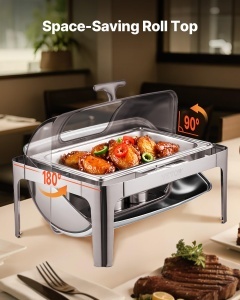 Vevor Chafing Dish Set JZY723KS12 Argintiu Capac Roll Top 90180deg Capacitate 39 L - Img 5