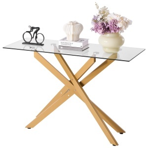VEVOR Consola din sticla 114 cm blat din sticla securizata picioare metalice in forma X - Img 1