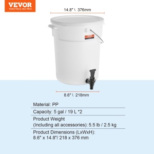 VEVOR Dispenser Bauturi 19L Plastic Capacitate Mare Set 2 Bucati - Img 8