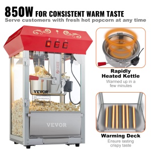 VEVOR Popcornmaschine NP08001SE 850W Capacitate 48 cesti Design robust - Img 4