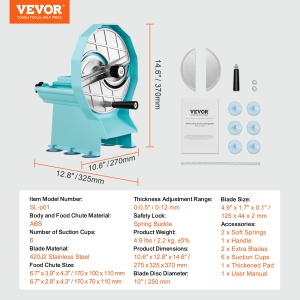 VEVOR SL-p01 Taietor manual legume si fructe grosime ajustabila 0-12 mm lame din otel inoxidabil - Img 8