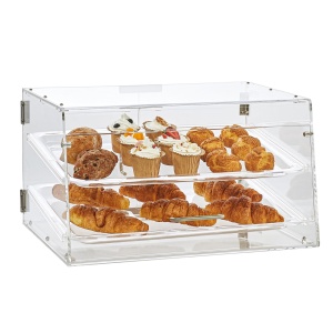 Vitrina de patiserie VEVOR cu 2 niveluri, tavi comerciale 510 x 350 x 35 mm, vitrina de panificatie, vitrina acrilica cu acces la usa din spate si rafturi detasabile, pentru covrigi gogosi, prajituri, prajituri etc.