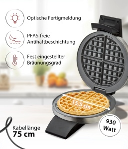 Waffle Maker Cloer 1699, 15.5 cm, 930 W, Inox - Img 2
