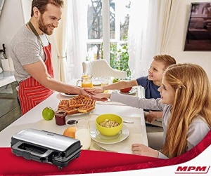 Waffle Maker MPM MGO-20M pentru 2 Wafe Belgiene, 1000W, NegruInox - Img 4