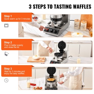 Waffle Maker VEVOR UWF-2205 1300W Inox Control Temperatura Antiaderent - Img 6