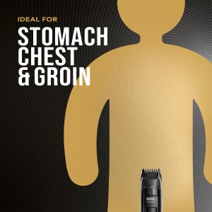 WAHL Manscaper Lithium Bar & Body Trimmer, Trimmer complet impermeabil, Insertie umeda/uscata, LED cu tehnologie Smart Trim, Kituri de taiere cu cap sferic Safe Touch, Reincarcabil, Negru - Img 4