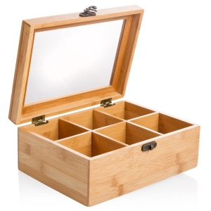 wenco 555128 Cutie de ceai, 6 compartimente, depozitare ceai din bambus, organizator pliculete de ceai, 175 grame, maro deschis