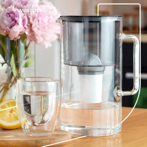 Wessper Crystaline 3L Cana din Sticla Neagra cu Filtru Compatibil Brita Classic - Img 2