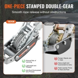 Winch manual VEVOR JX50, capacitate 5 tone, cablu otel 3,5 m - Img 4