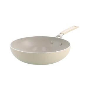 Wok din aluminiu KitchenAid 28 cm, 3.69 L, antiaderent ceramic, culoare crem