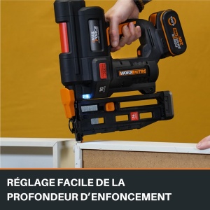 WORX WX841.9 Nitro 20V Capsator cu acumulator Calibru 16 | Cuie fara fir | Pistol de cuie alimentat cu baterii cu ameliorare a blocajelor fara unelte | PowerShare, numai instrument - Img 4