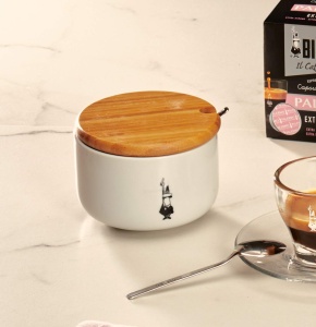 Zuccheriera Bialetti Y0TZ102 cu Coperchio Bamboo, Porcelana, Alb - Img 3